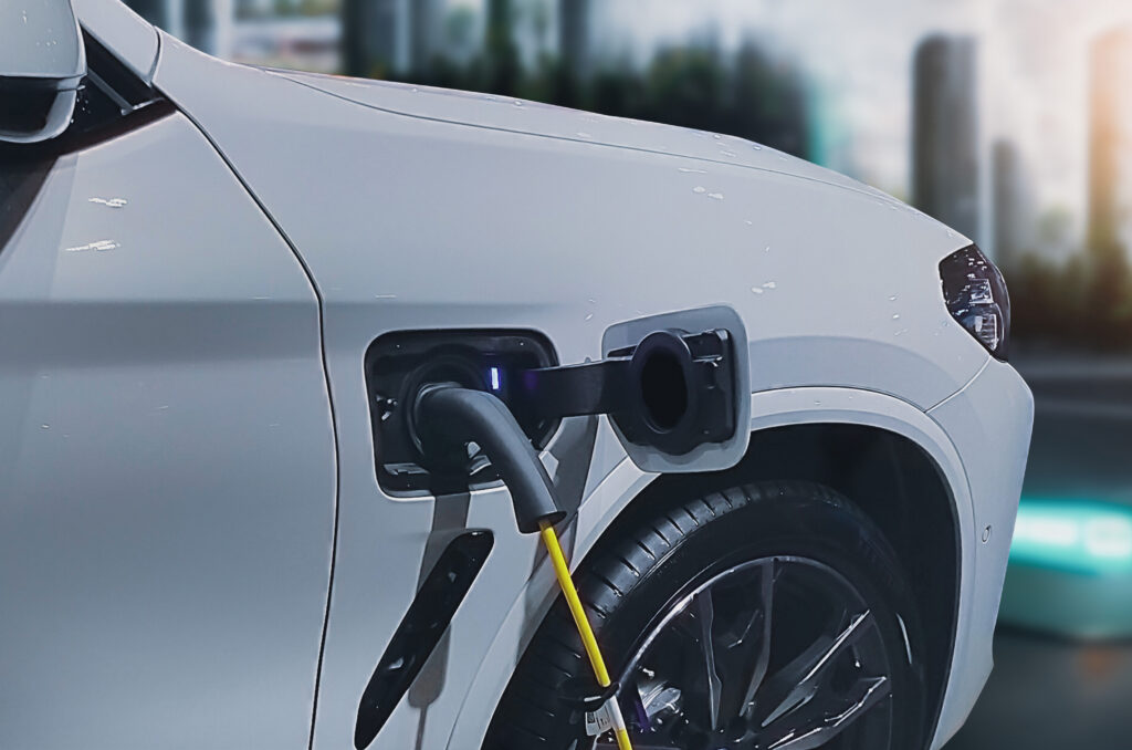 Image of Alternative energy for smart car concept,EV vehicle charging.