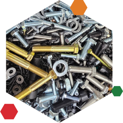 In image of an assortment of fasteners in a pile.